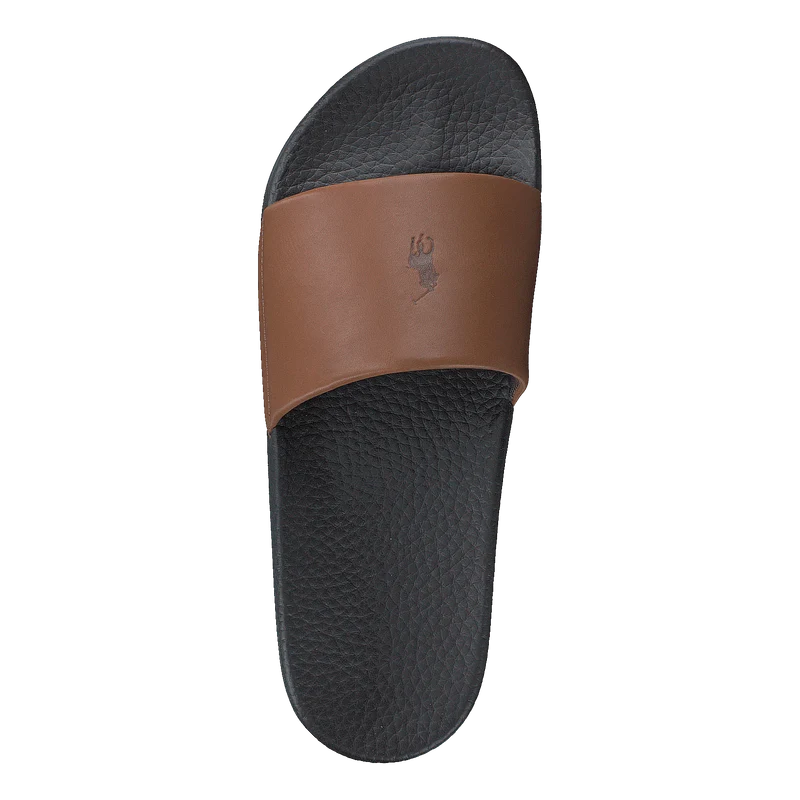 Signature Pony Leather Slide Dk Brown/Snuff
