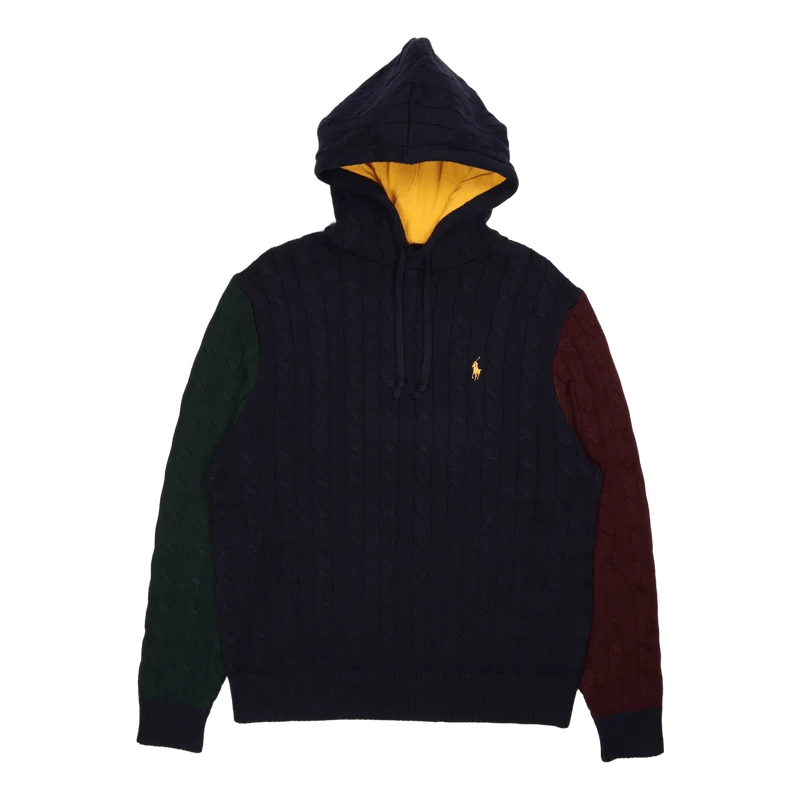 Color-Blocked Cable-Knit Cotton Sweater Hunter Navy Combo