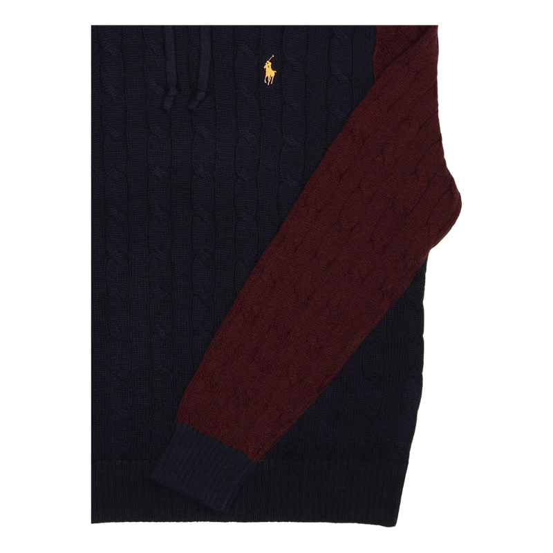 Color-Blocked Cable-Knit Cotton Sweater Hunter Navy Combo