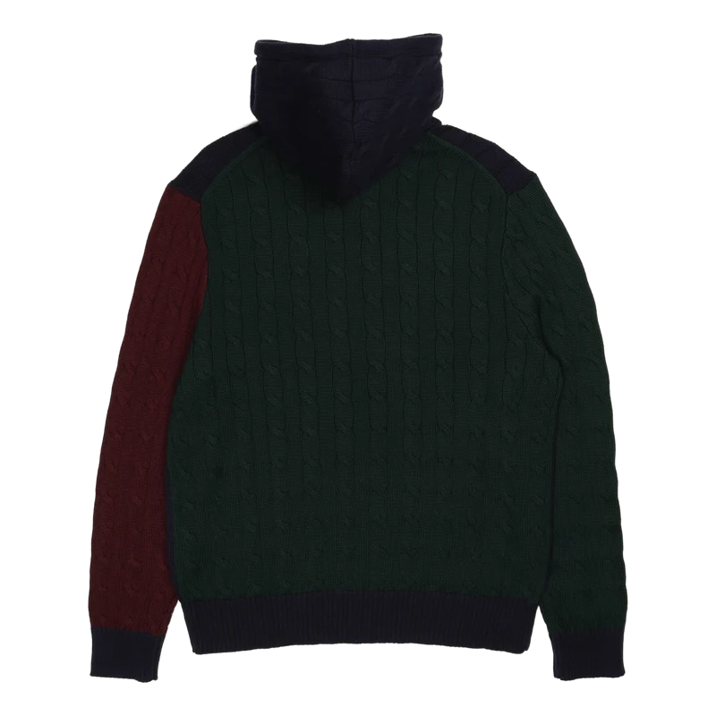 Color-Blocked Cable-Knit Cotton Sweater Hunter Navy Combo