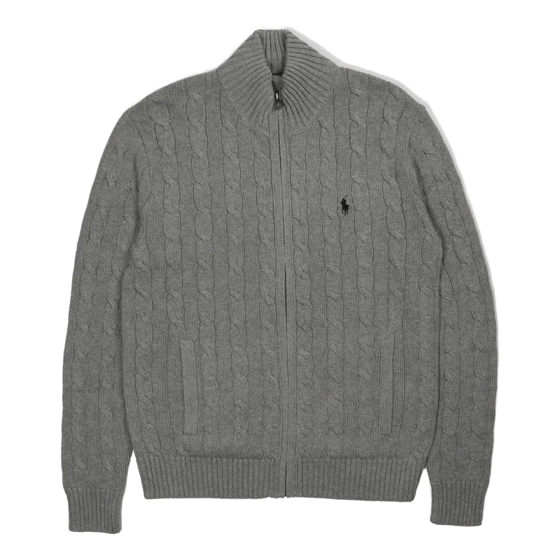 Cable-Knit Cotton Full-Zip Sweater Fawn Grey Heather