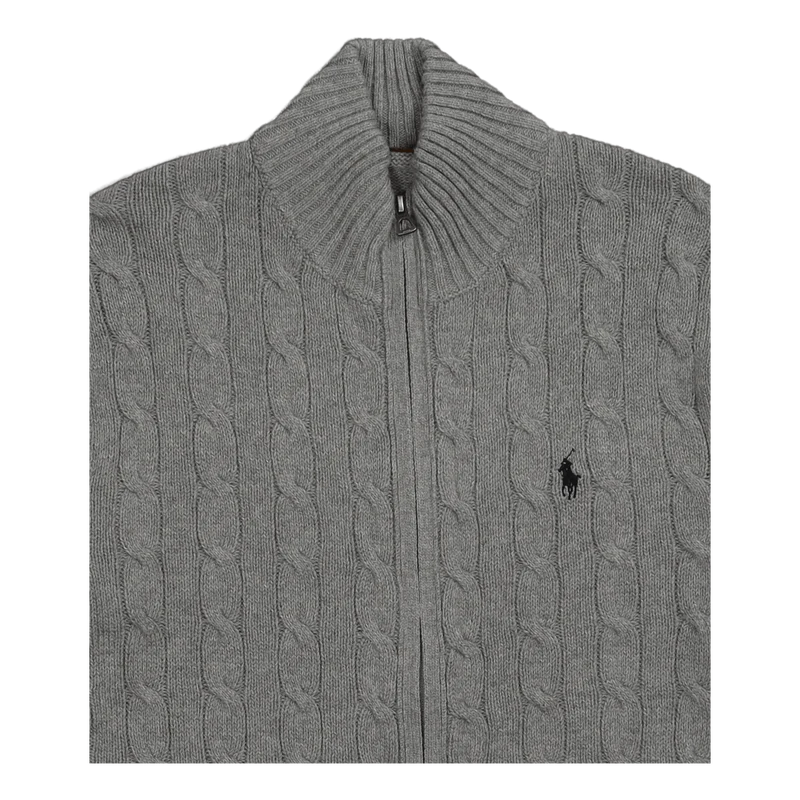Cable-Knit Cotton Full-Zip Sweater Fawn Grey Heather