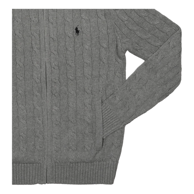 Cable-Knit Cotton Full-Zip Sweater Fawn Grey Heather