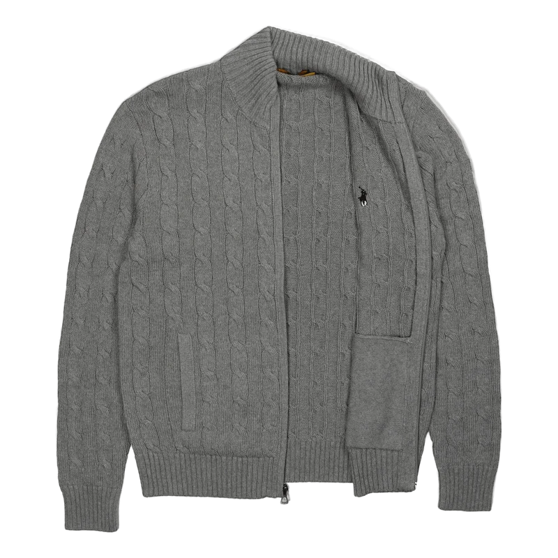 Cable-Knit Cotton Full-Zip Sweater Fawn Grey Heather