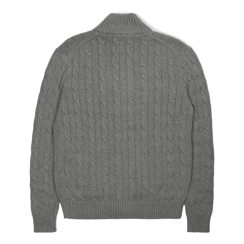 Cable-Knit Cotton Full-Zip Sweater Fawn Grey Heather
