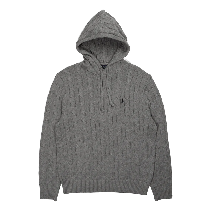 Cable-Knit Cotton Hooded Sweater Fawn Grey Heather