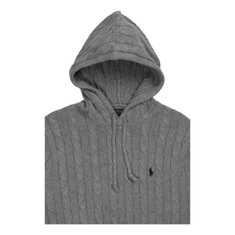 Cable-Knit Cotton Hooded Sweater Fawn Grey Heather