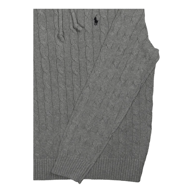 Cable-Knit Cotton Hooded Sweater Fawn Grey Heather