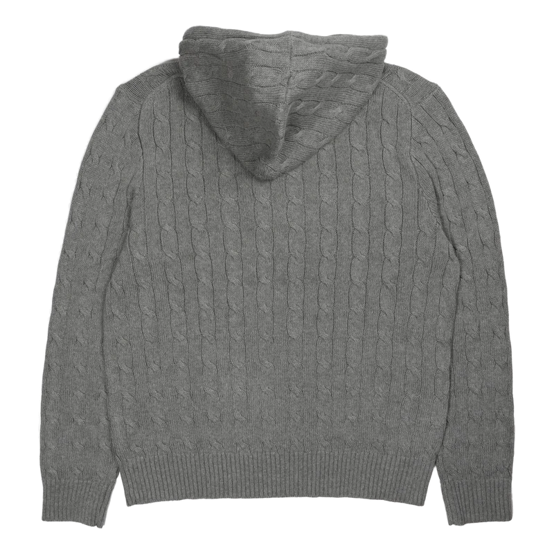 Cable-Knit Cotton Hooded Sweater Fawn Grey Heather