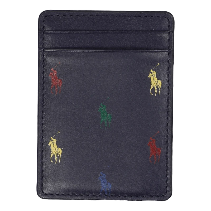 Allover Pony Leather Magnetic Card Case Navy/Multi Pony