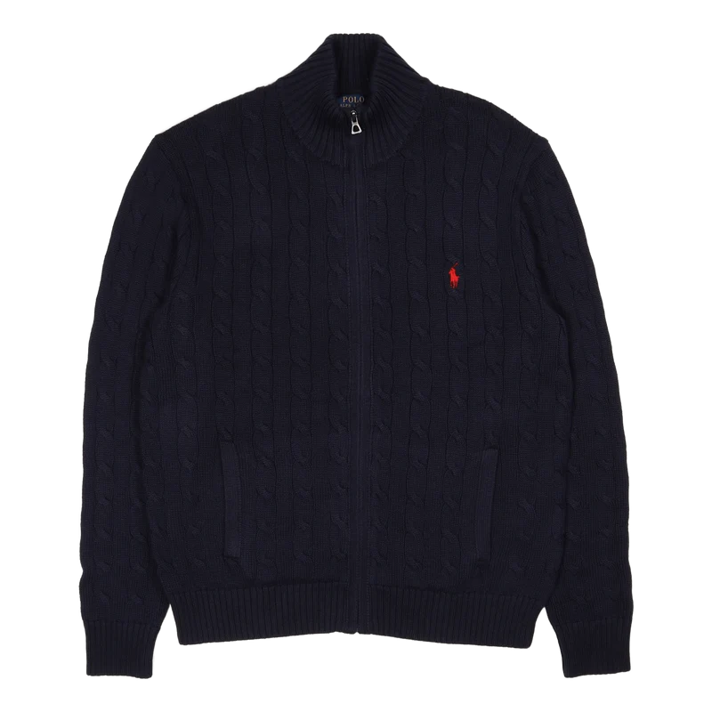 Cable-Knit Cotton Full-Zip Sweater Hunter Navy