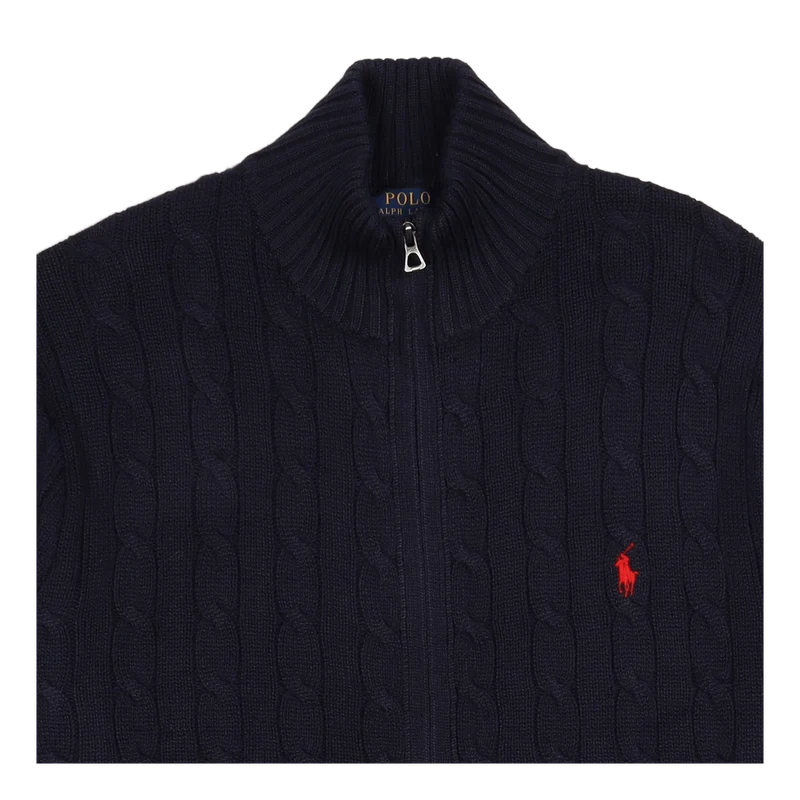 Cable-Knit Cotton Full-Zip Sweater Hunter Navy