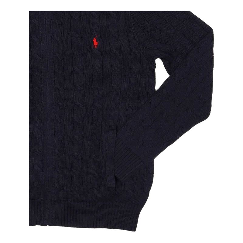 Cable-Knit Cotton Full-Zip Sweater Hunter Navy