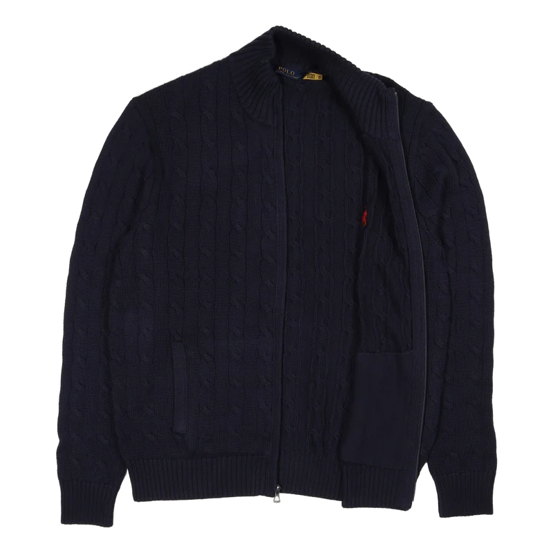 Cable-Knit Cotton Full-Zip Sweater Hunter Navy