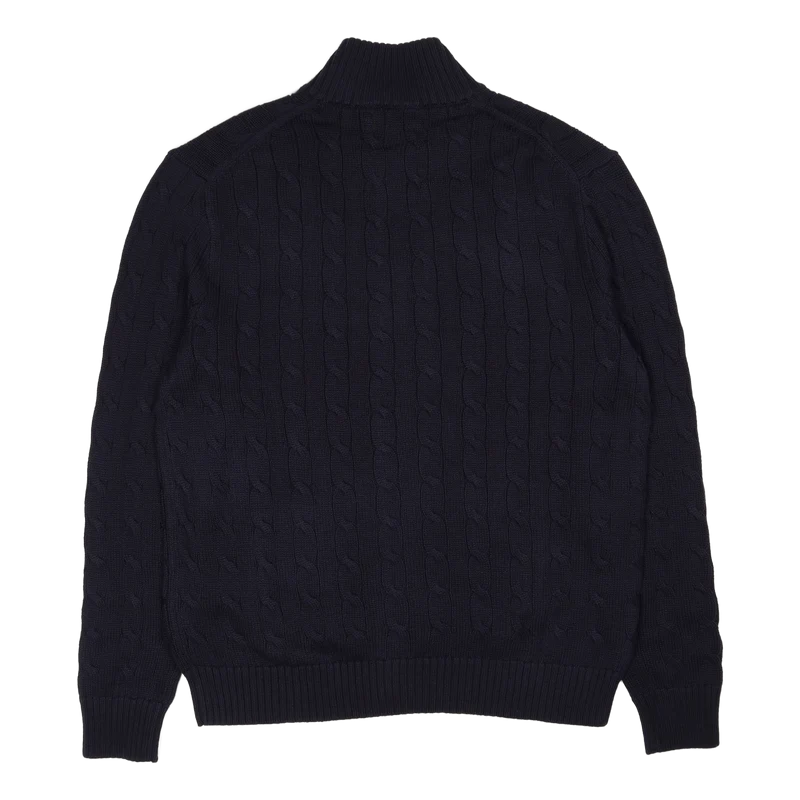 Cable-Knit Cotton Full-Zip Sweater Hunter Navy