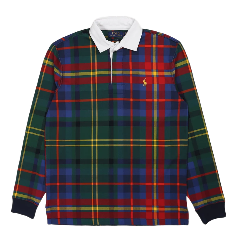 Classic Fit Plaid Jersey Rugby Shirt Heritage Royal Plaid Multi