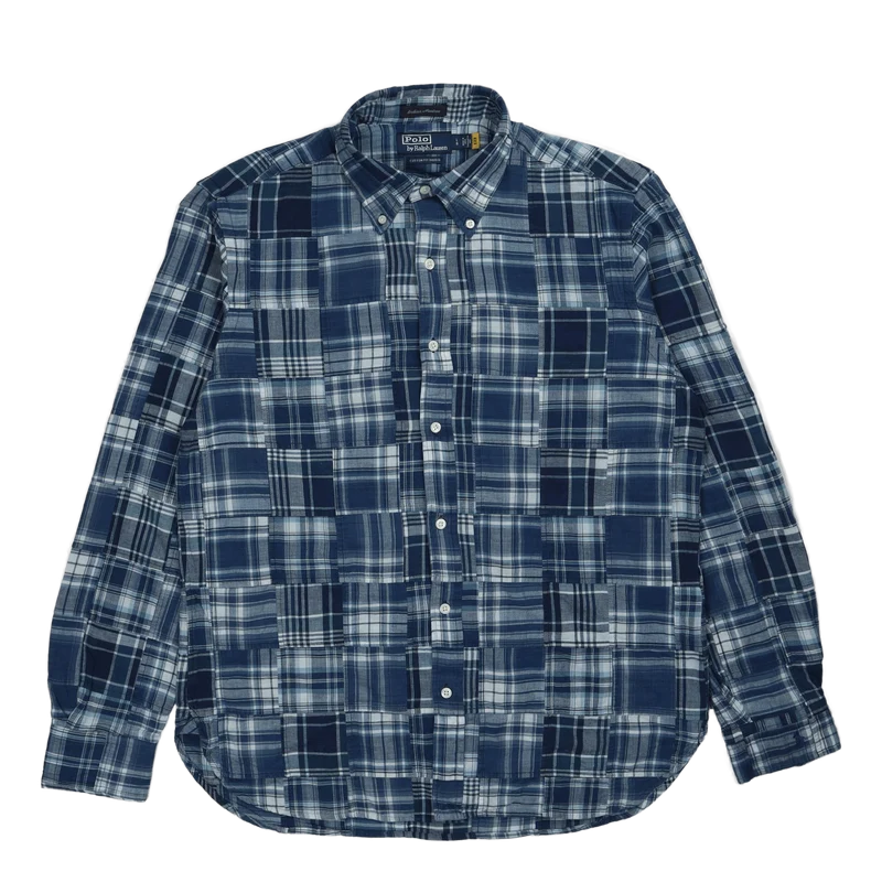 Custom Fit Indigo Patchwork Madras Shirt 5633 Blue Madras Patchwork