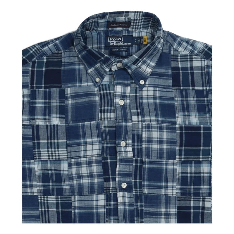 Custom Fit Indigo Patchwork Madras Shirt 5633 Blue Madras Patchwork