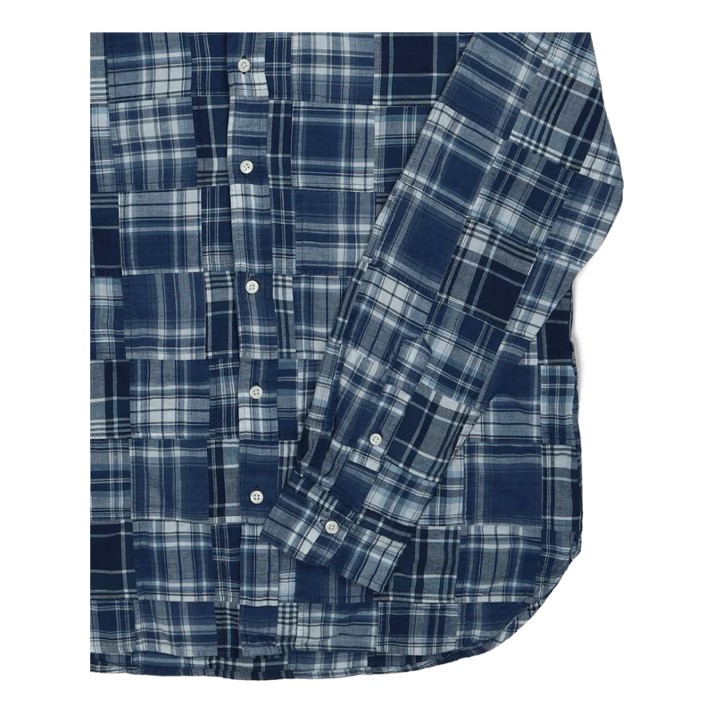 Custom Fit Indigo Patchwork Madras Shirt 5633 Blue Madras Patchwork