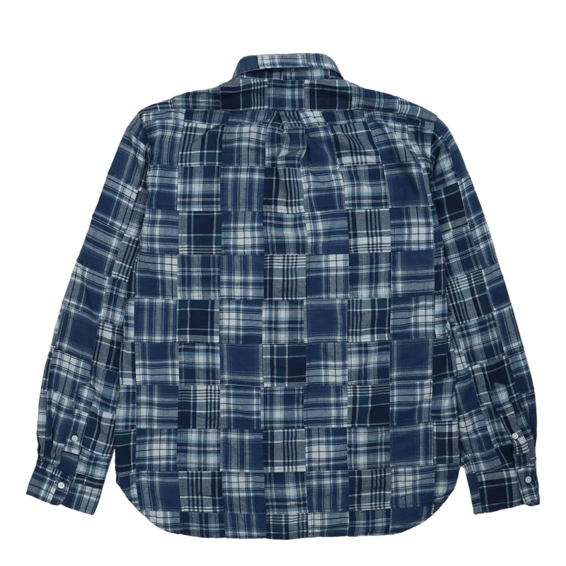 Custom Fit Indigo Patchwork Madras Shirt 5633 Blue Madras Patchwork