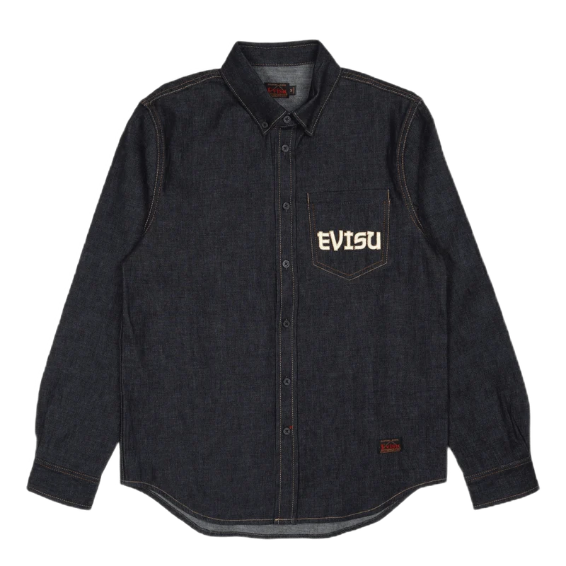 Calligraphy Printed Daicock Ls Indigo Wash