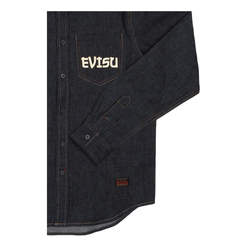 Calligraphy Printed Daicock Ls Indigo Wash