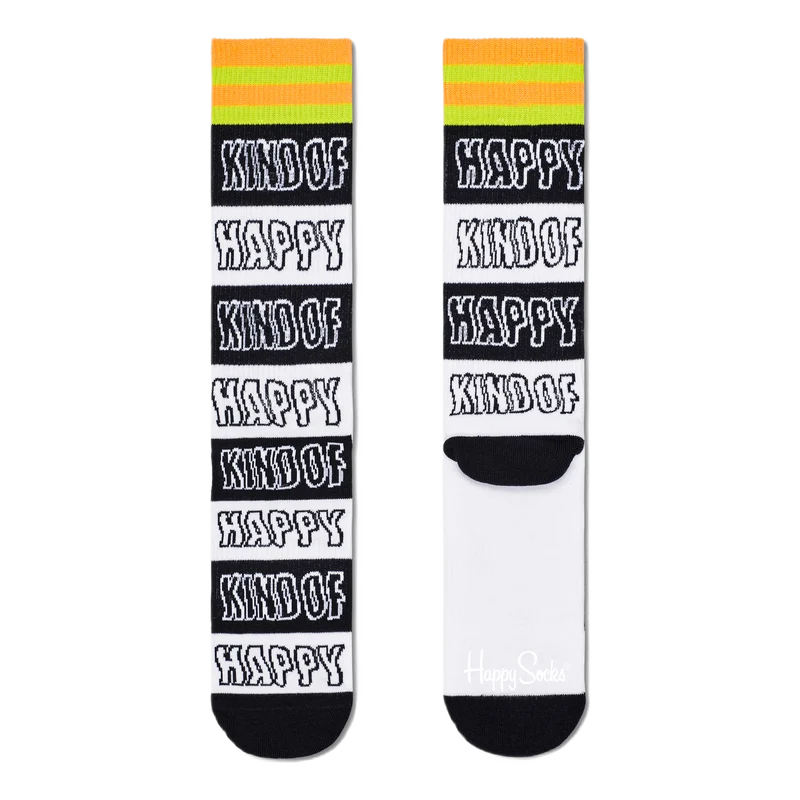Happy Stripe Crew Sock White