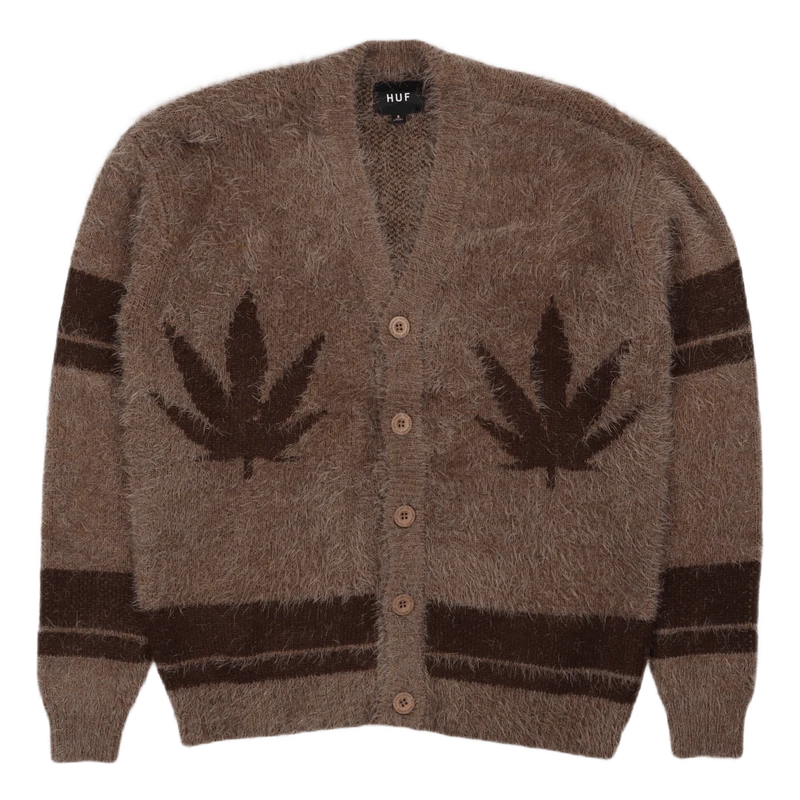 HUF X PLEASURES OUTRO CARDIGAN BROWN