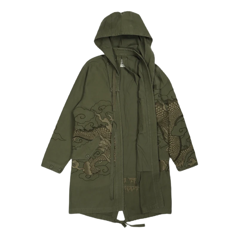 Tibetan Dragon Kimono Parka Or Olive