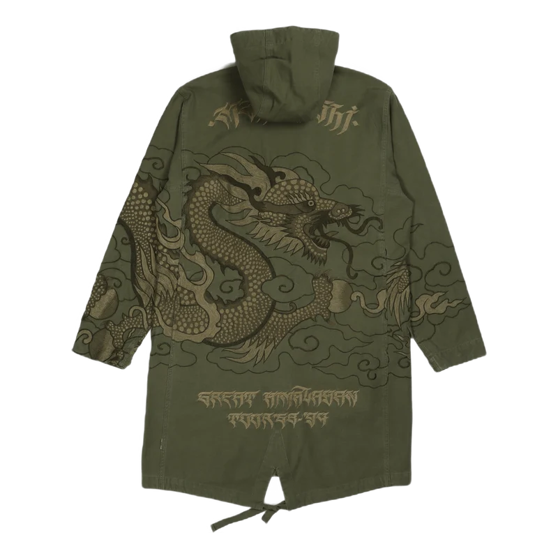 Tibetan Dragon Kimono Parka Or Olive