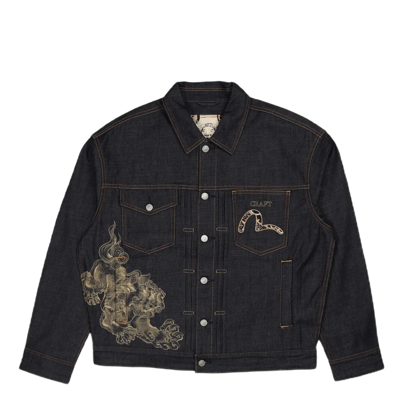 Twins Komainu Embroidered Deni Indigo Raw