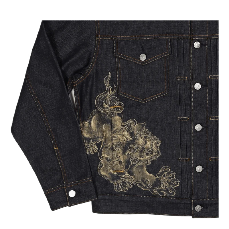 Twins Komainu Embroidered Deni Indigo Raw