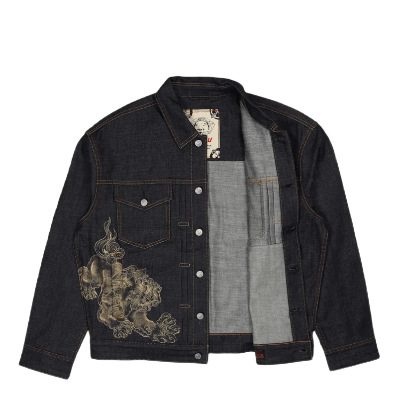 Twins Komainu Embroidered Deni Indigo Raw