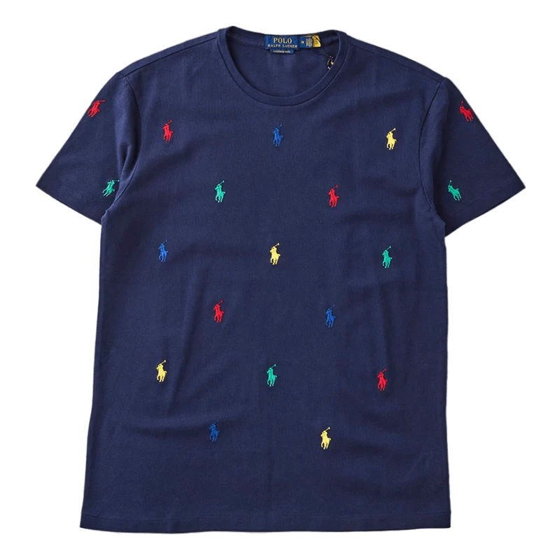 Custom Slim Fit Polo Pony Mesh T-Shirt Navy