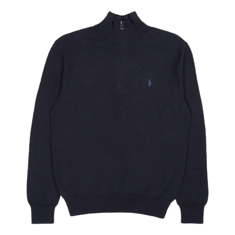 Mesh-Knit Cotton Quarter-Zip Sweater Navy Heather