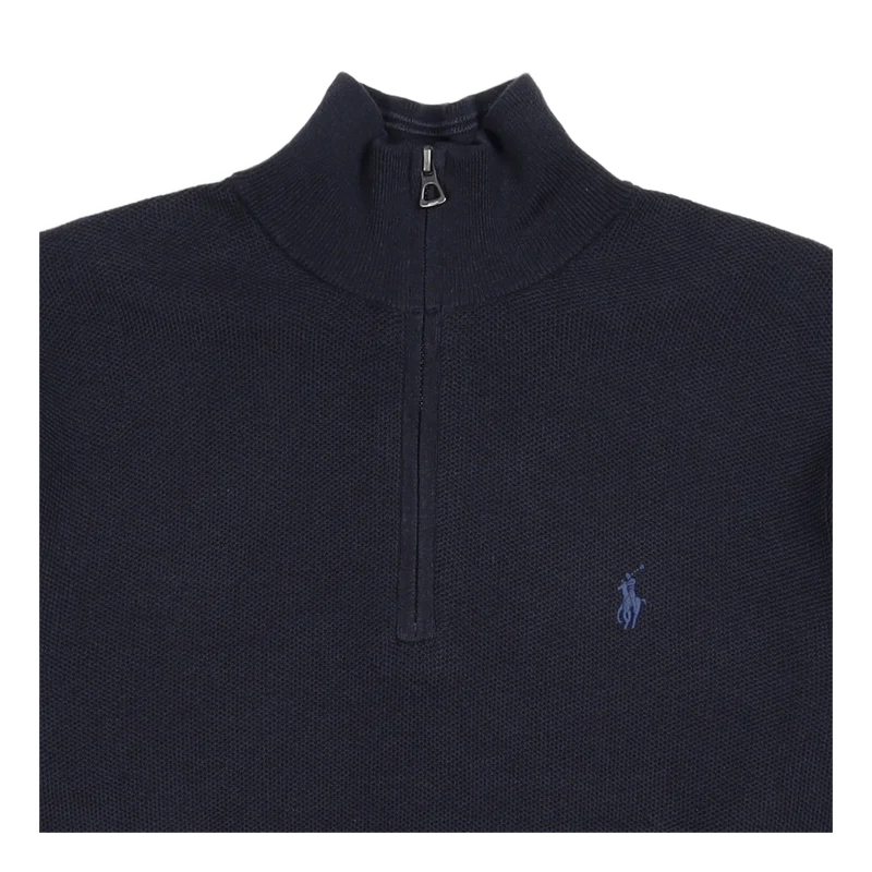 Mesh-Knit Cotton Quarter-Zip Sweater Navy Heather