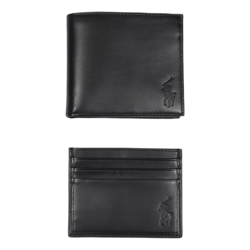Leather Wallet & Card Case Gift Set Black