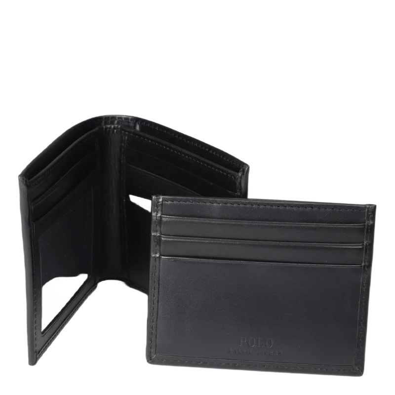 Leather Wallet & Card Case Gift Set Black