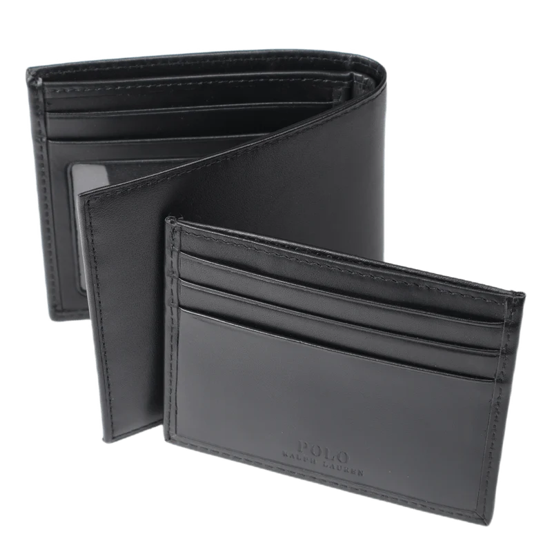 Leather Wallet & Card Case Gift Set Black