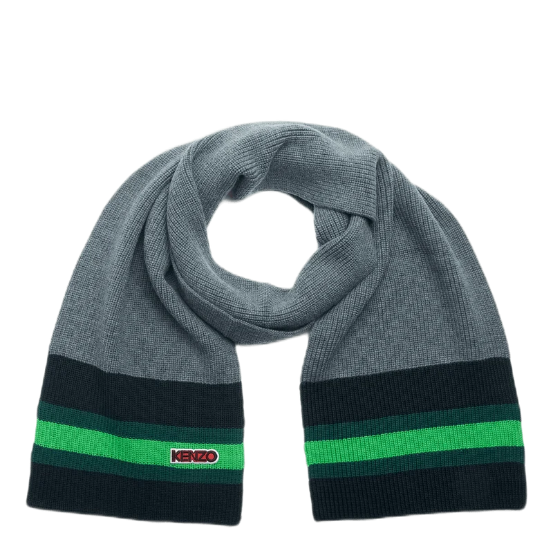 Logo Patch Knitted Scarf Gray