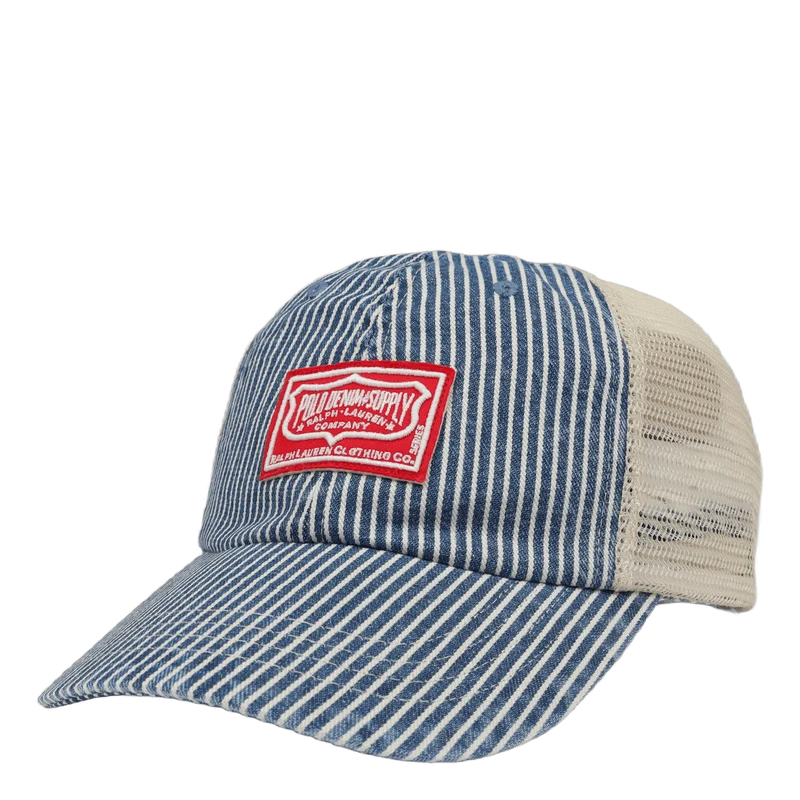 Logo-Patch Striped Denim Trucker Cap Watermill