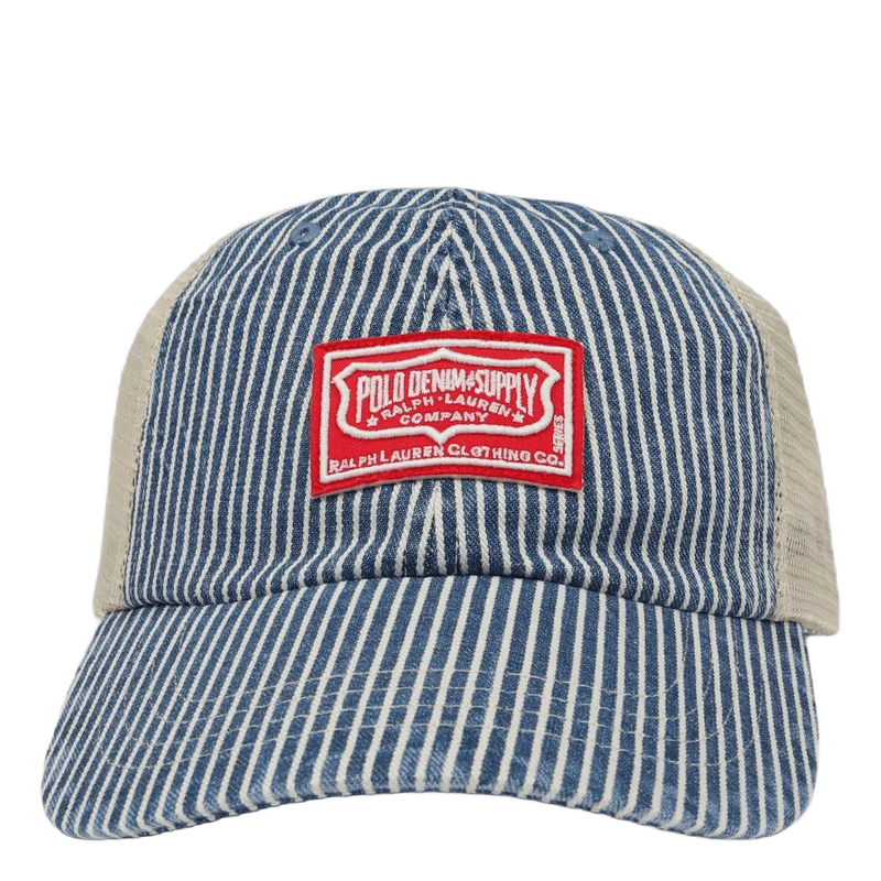 Logo-Patch Striped Denim Trucker Cap Watermill