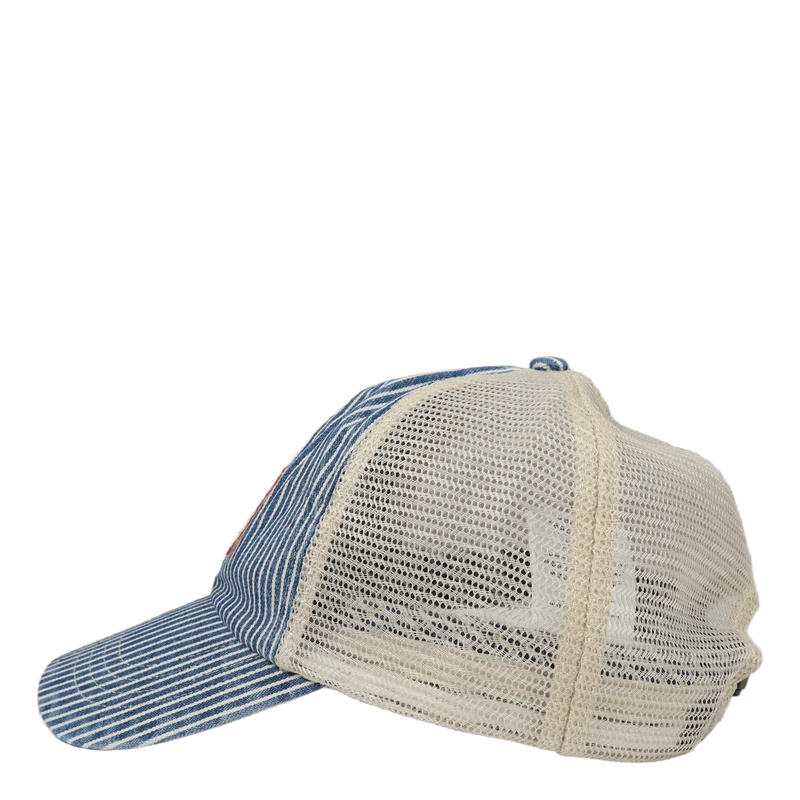 Logo-Patch Striped Denim Trucker Cap Watermill