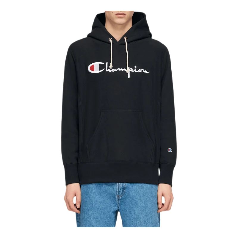 Reverse Weave Pullover Hood Black