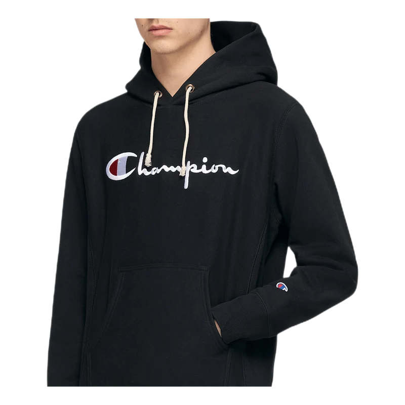 Reverse Weave Pullover Hood Black
