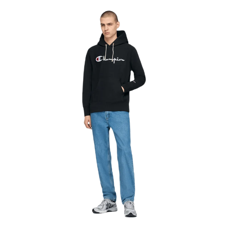 Reverse Weave Pullover Hood Black