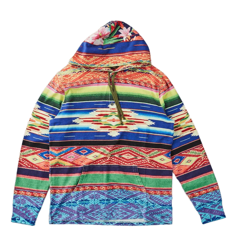Serape-Print Mesh Hoodie Blue Mu