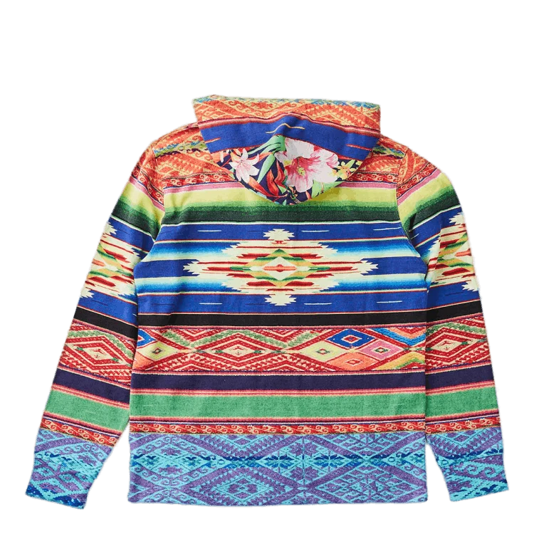 Serape-Print Mesh Hoodie Blue Mu