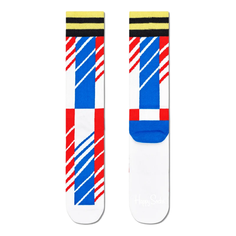 Scattered Stripe Crew Sock White
