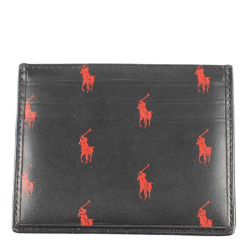 Signature Pony Leather Card Case Blk/Red